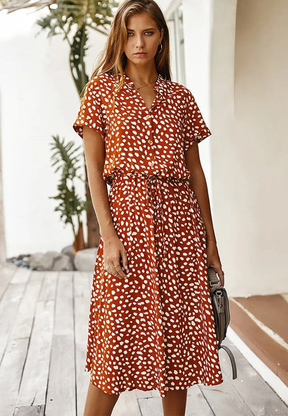 Mavis | Sukienka damska midi w zwierzęcy print ze ściągaczem w talii
