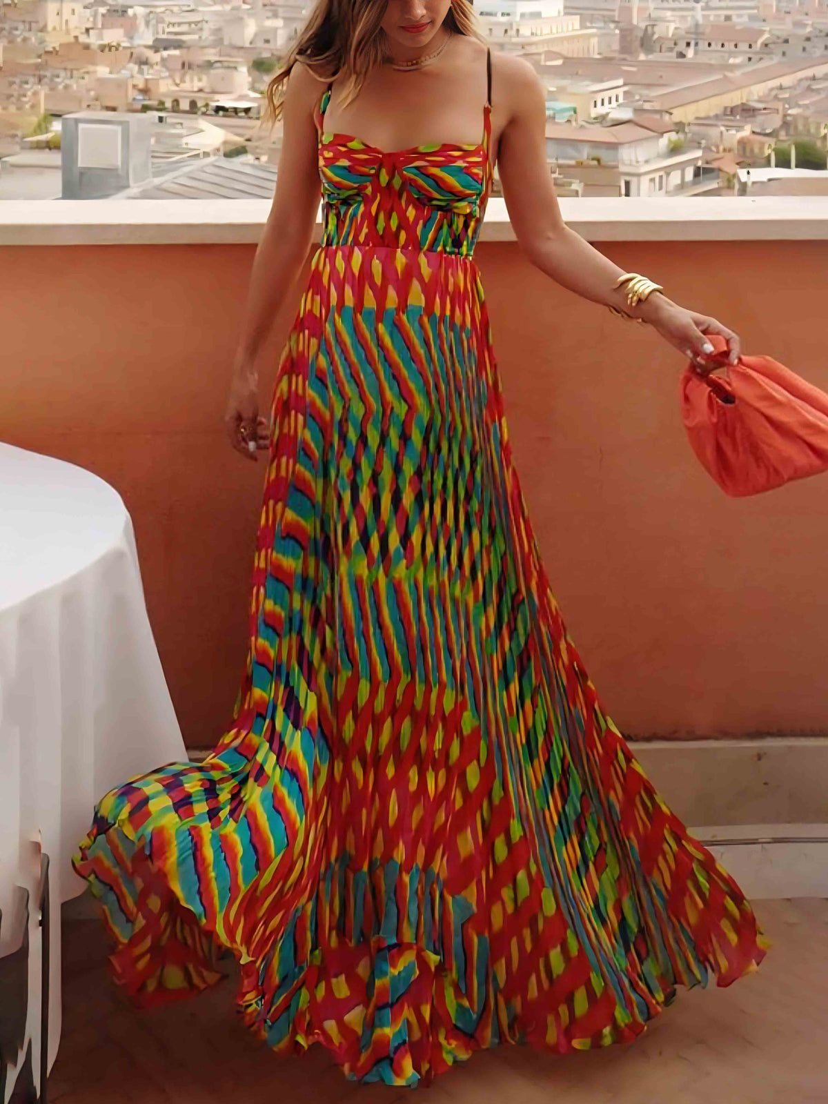 Lena | Elegancka damska sukienka maxi w kształcie litery A z personalizowanym nadrukiem