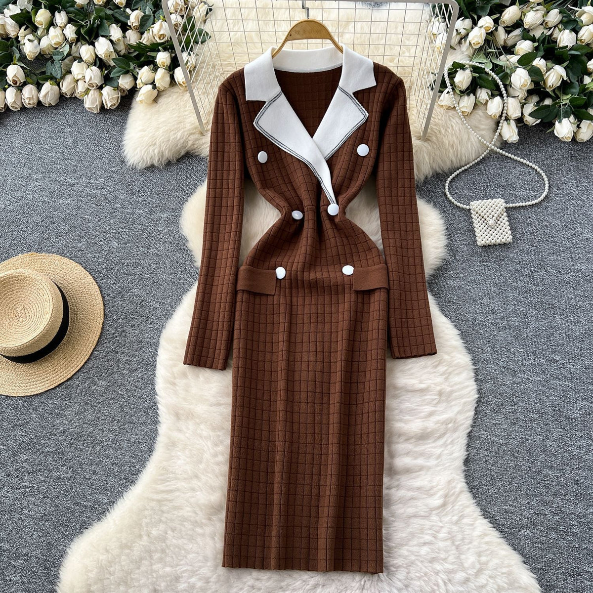 Zuzanna | Sukienka damska marynarkowa midi w stylu colorblock, elegancka