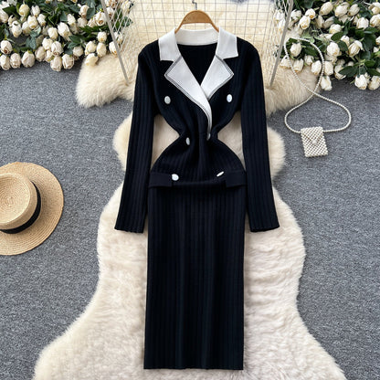 Elowen - Sukienka Marynarkowa Damska w Stylu Colorblock | Elegancka Sukienka Midi