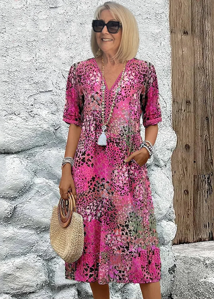Meredith | Sukienka damska midi z dekoltem V w boho kwiatowy wzór