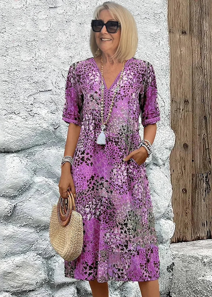 Meredith | Sukienka damska midi z dekoltem V w boho kwiatowy wzór