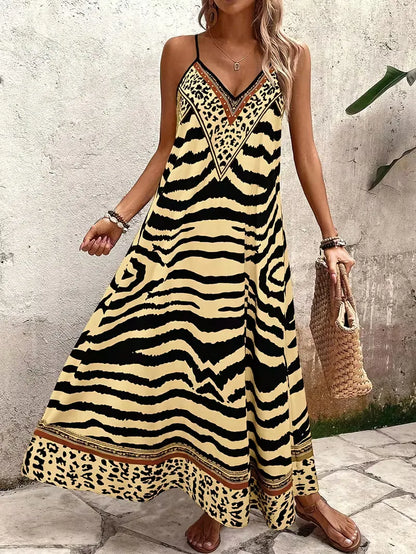 Lillian | Damska suknia wieczorowa maxi w panterkę