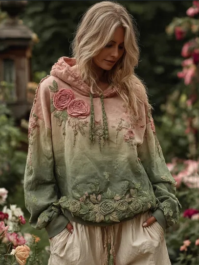 Pepper - Damski sweter z kapturem w stylu vintage barokowym z kobiecym kwiatowym nadrukiem