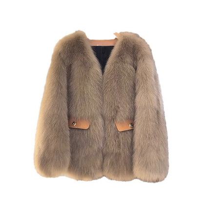 Blanche – Elegancka, modna, luksusowa kurtka damska z kieszeniami, wykonana z imitacji futra