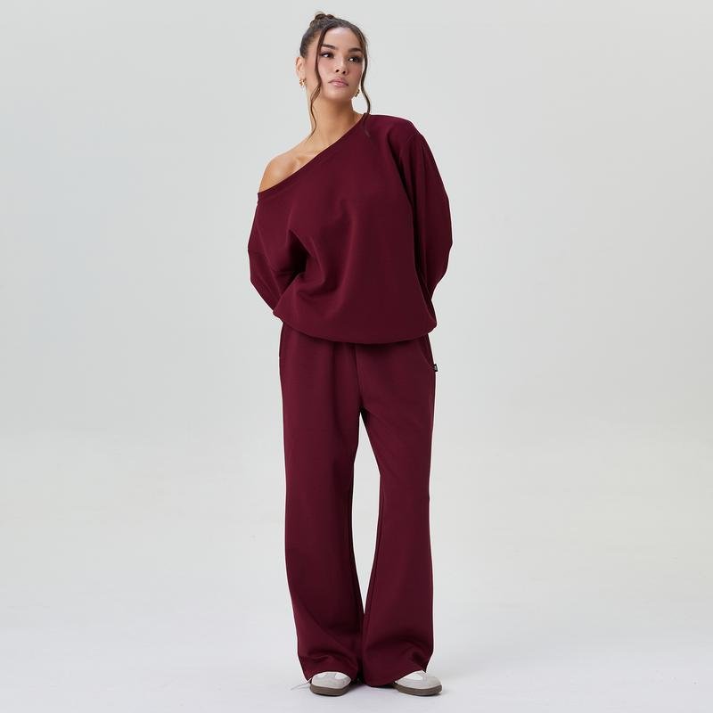 Michele | Damski komplet loungewear off-shoulder z szerokimi nogawkami
