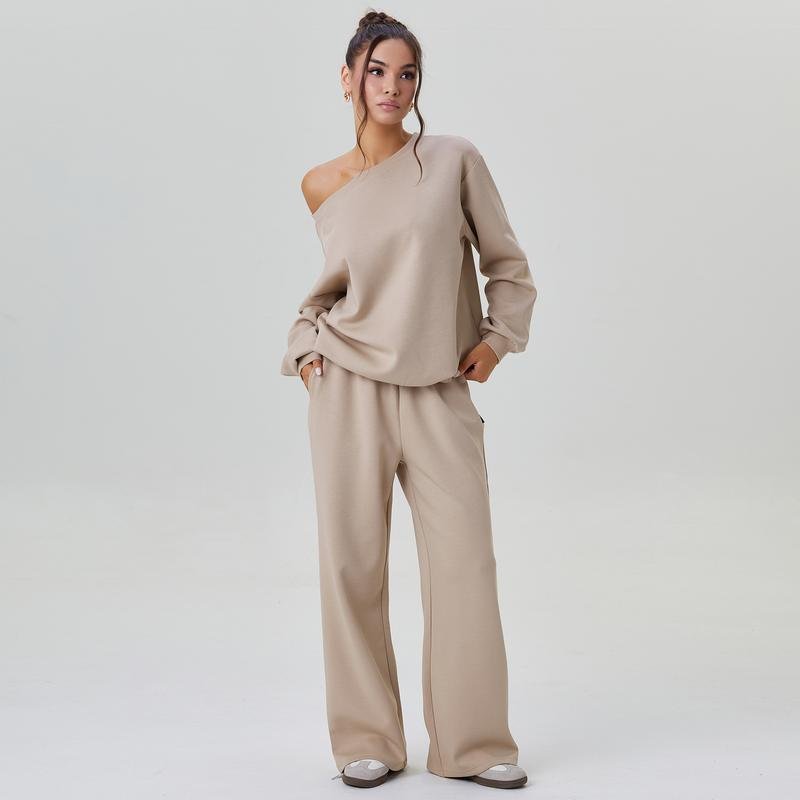 Michele | Damski komplet loungewear off-shoulder z szerokimi nogawkami