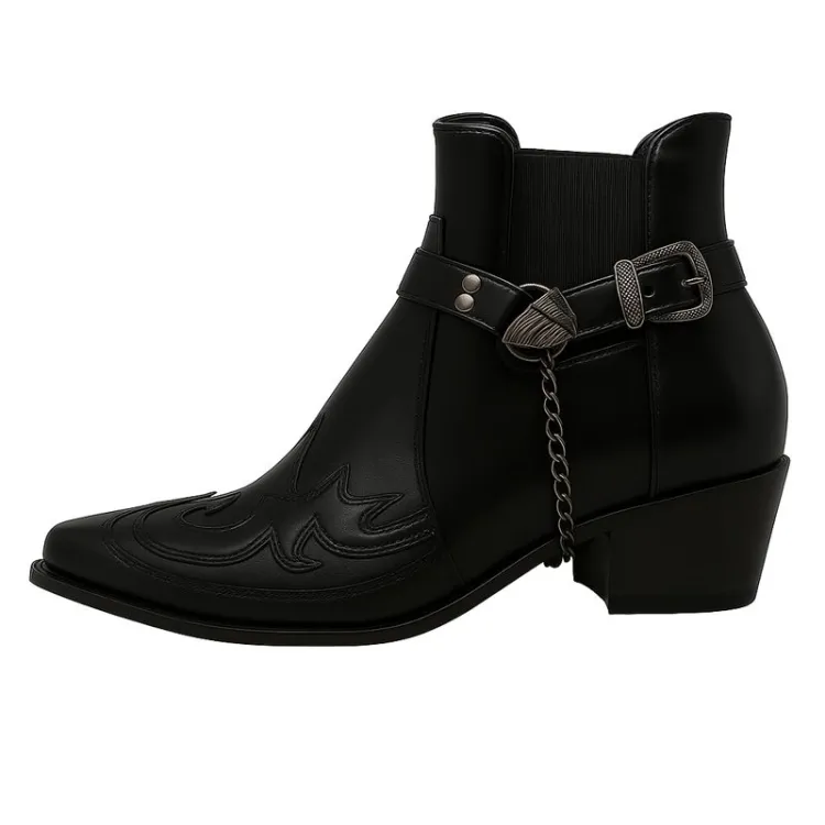 Serelina - Buty Za Kostkę W Stylu Western – Łatwe Do Wsunięcia Kowbojki