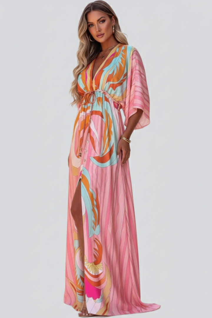 Cary | Sukienka maxi damska Ruby w print z dekoltem w serek
