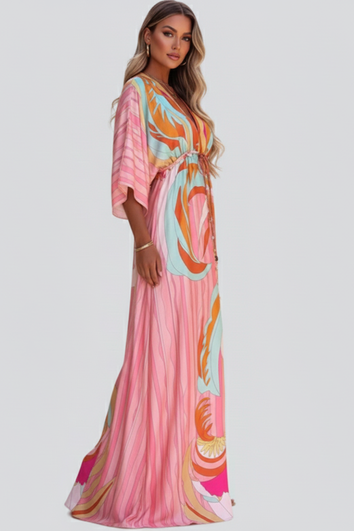 Cary | Sukienka maxi damska Ruby w print z dekoltem w serek