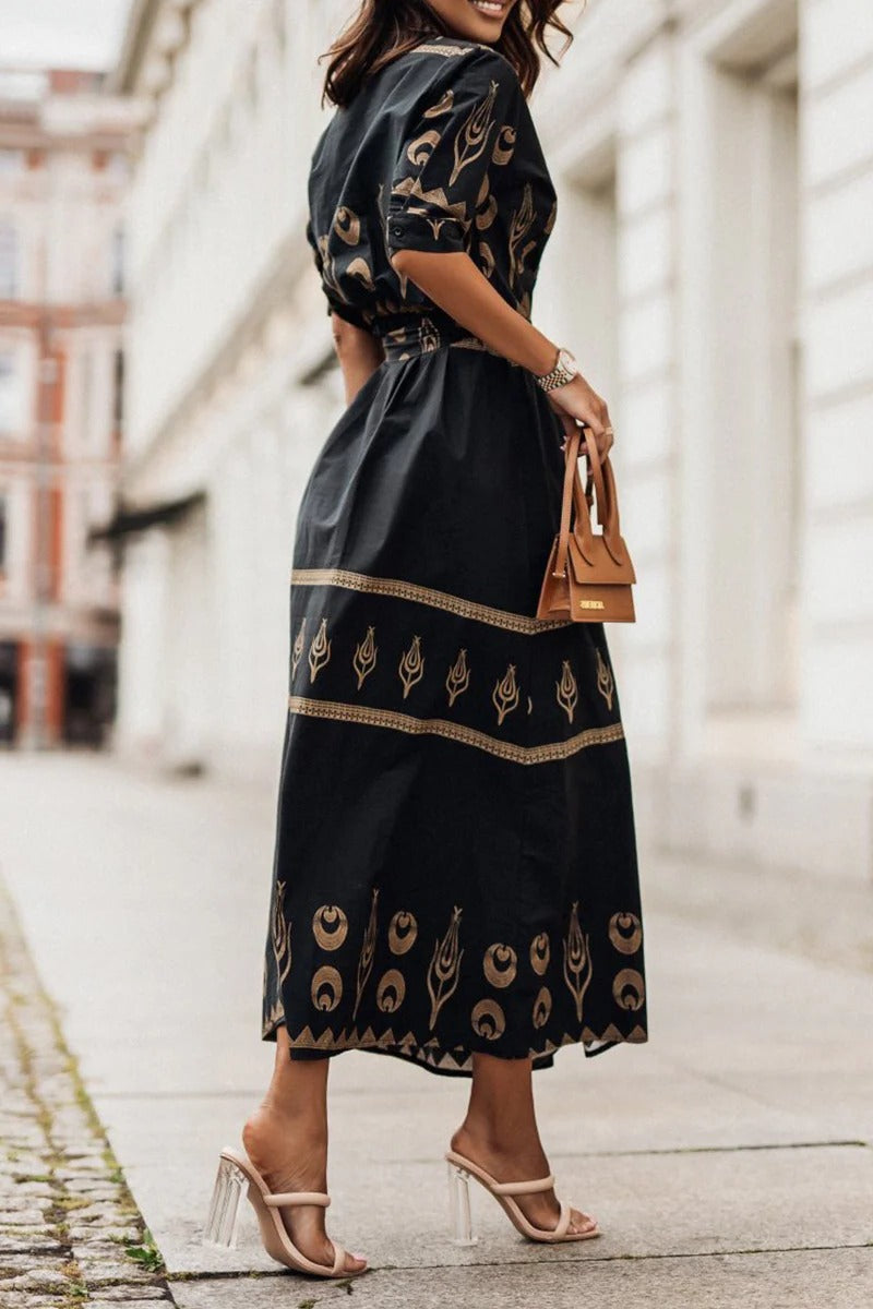 Madeleine | sukienka midi damska boho z nadrukiem, casualowa i zwiewna