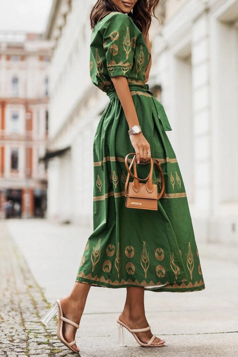 Madeleine | sukienka midi damska boho z nadrukiem, casualowa i zwiewna
