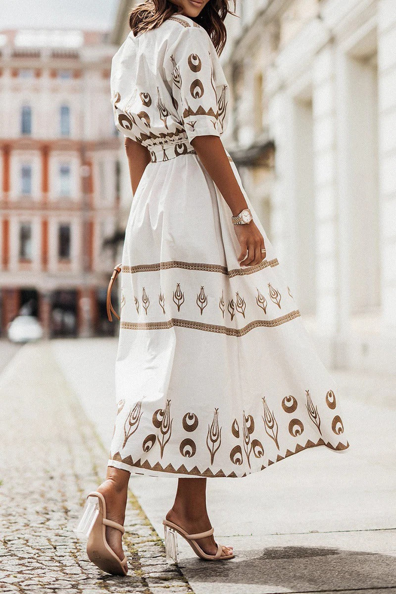 Madeleine | sukienka midi damska boho z nadrukiem, casualowa i zwiewna
