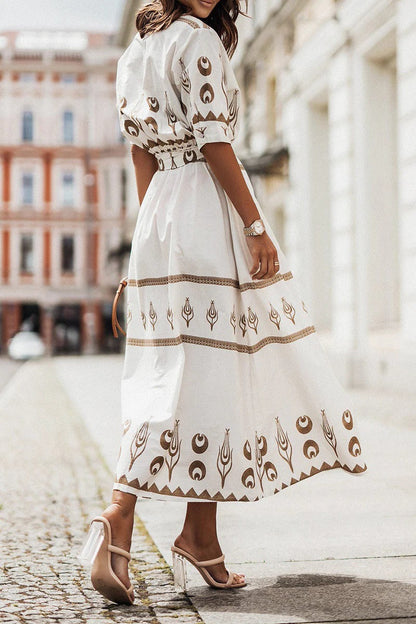 Madeleine | sukienka midi damska boho z nadrukiem, casualowa i zwiewna
