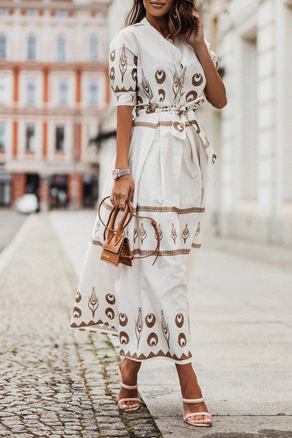Madeleine | sukienka midi damska boho z nadrukiem, casualowa i zwiewna
