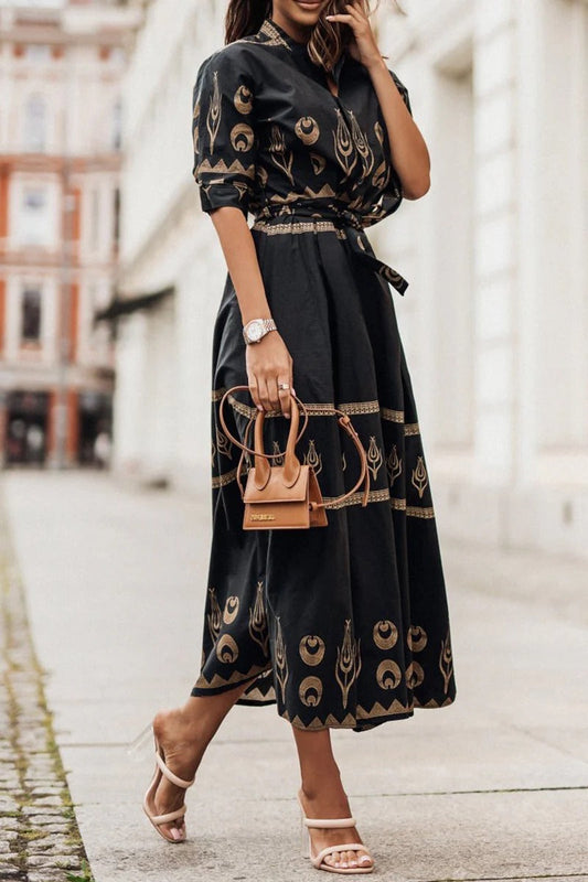 Madeleine | sukienka midi damska boho z nadrukiem, casualowa i zwiewna