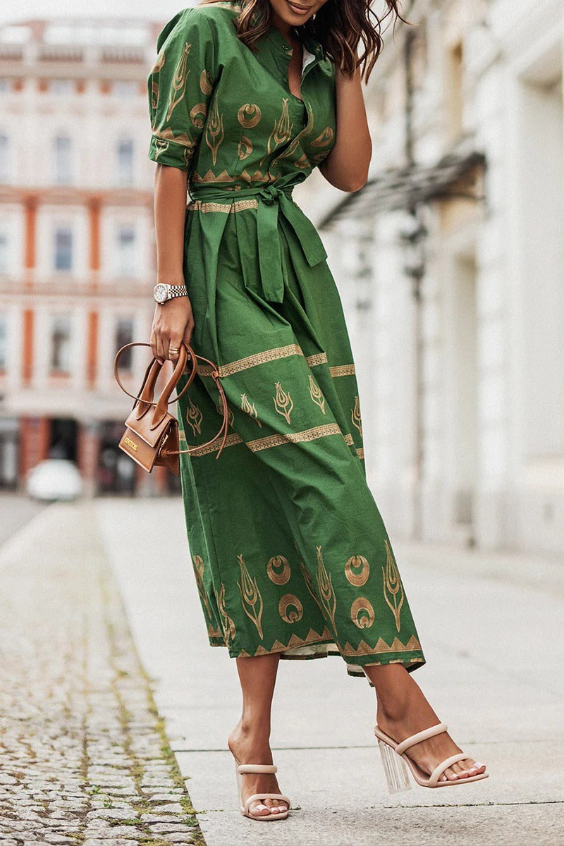 Madeleine | sukienka midi damska boho z nadrukiem, casualowa i zwiewna