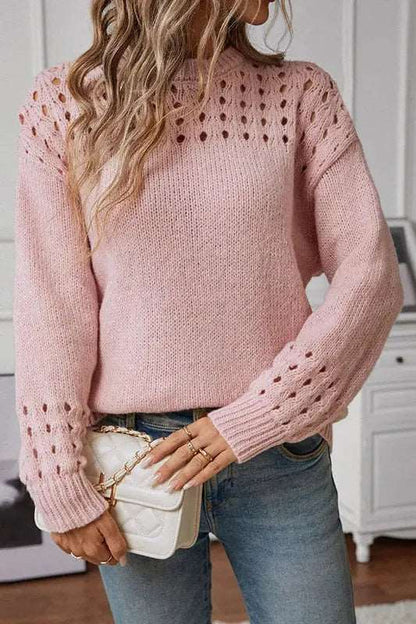 Romilda – damski sweter z dzianiny z ażurowymi detalami – jesień
