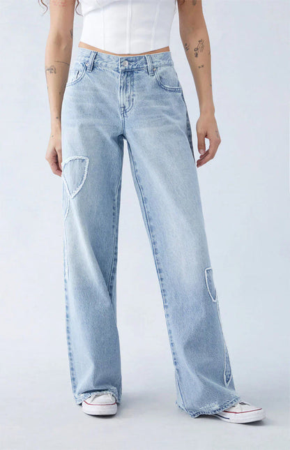 Babette | Damskie jeansy szerokie z haftem, casualowy i modny fason