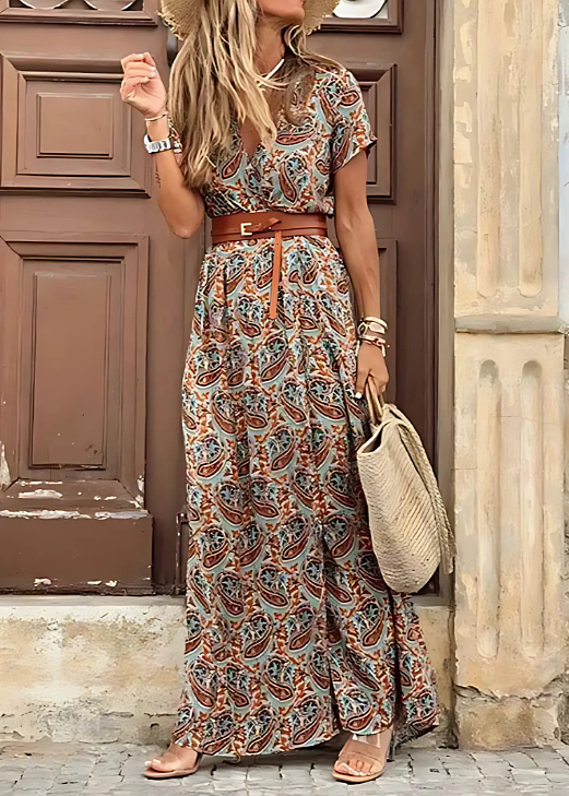 Janie | Sukienka damska maxi w kwiaty z rozcięciem, elegancka i zwiewna na lato