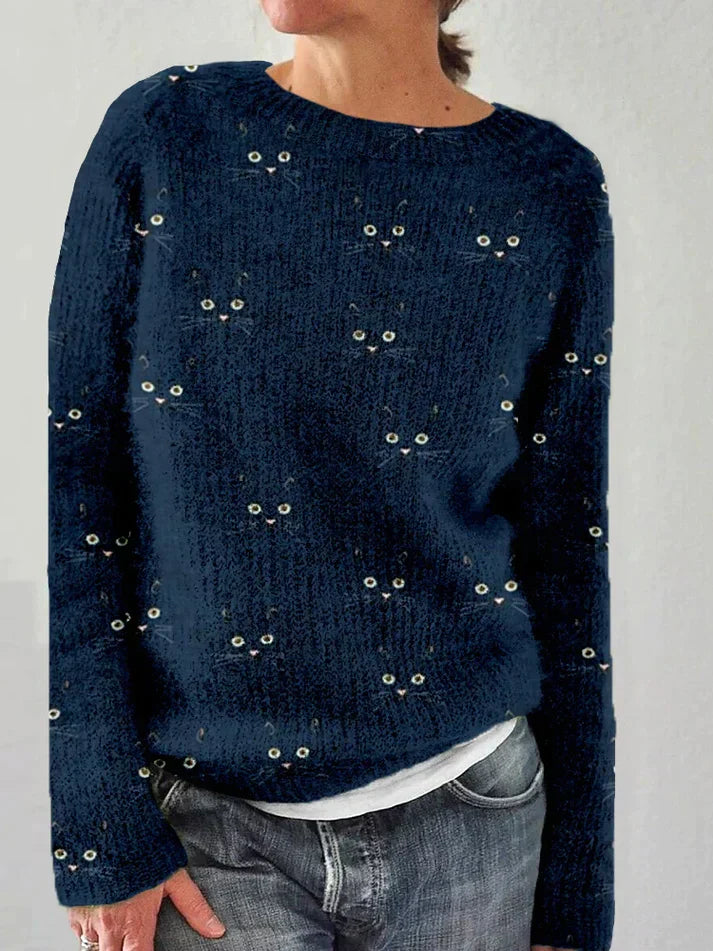 Patience | Stylowy sweter damski z nadrukiem kotów