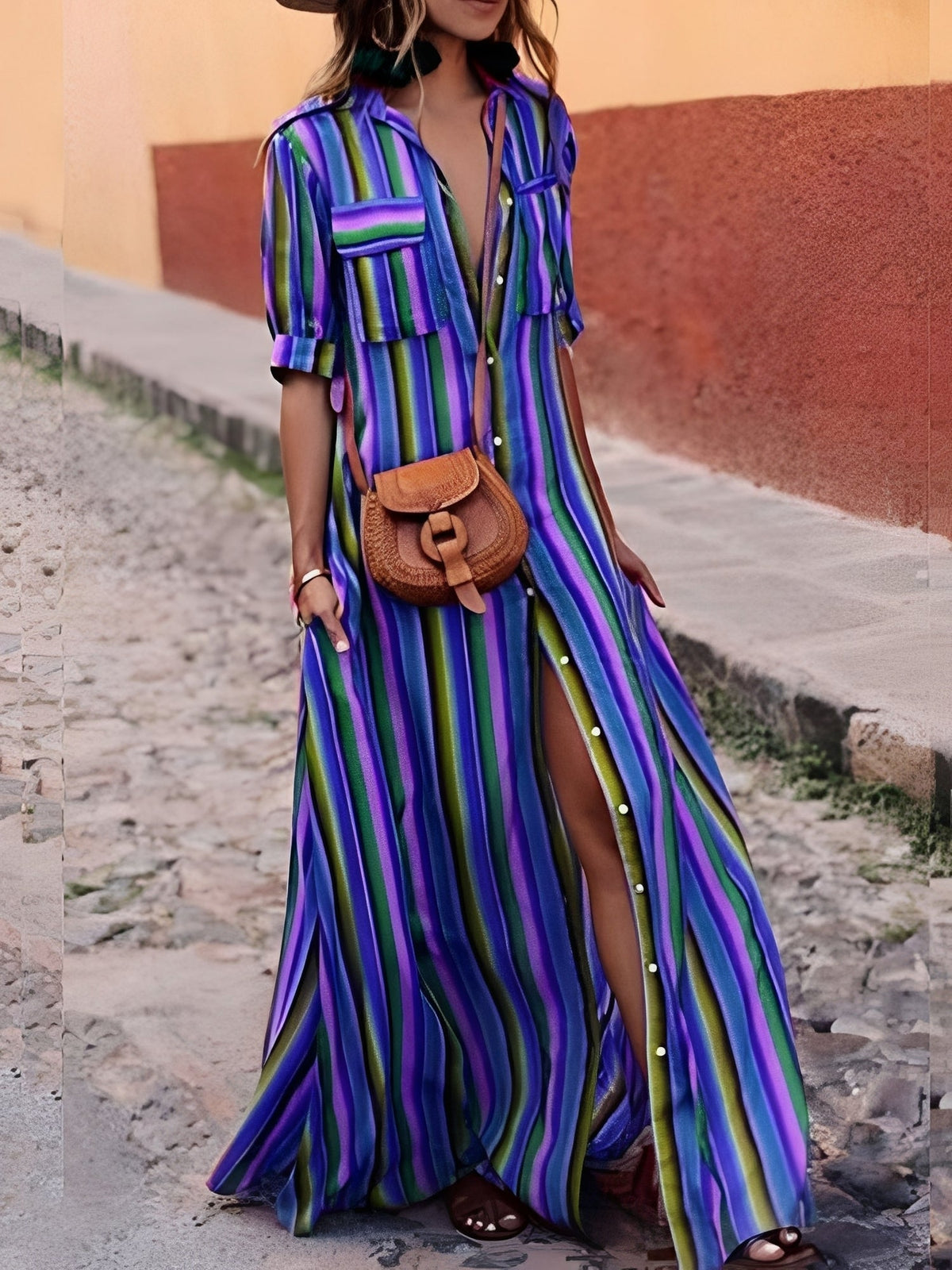 Cary | Sukienka damska maxi w paski elegancka klasyczna