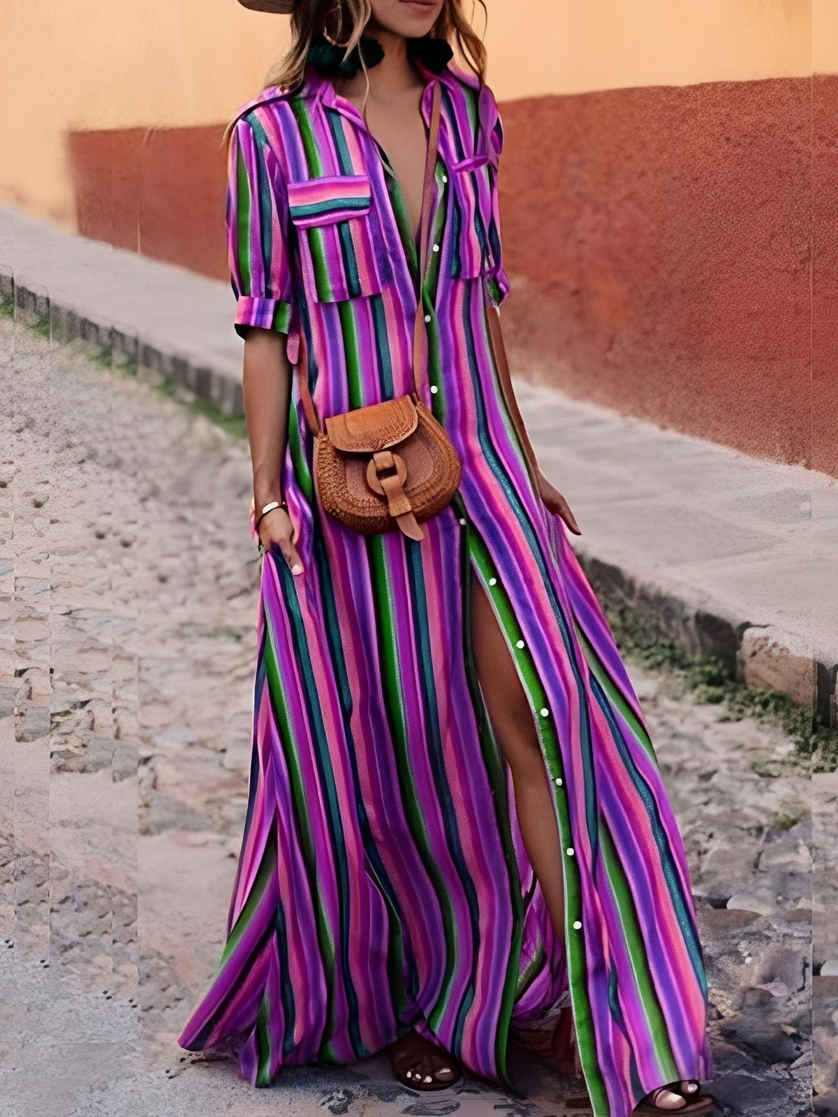 Cary | Sukienka damska maxi w paski elegancka klasyczna