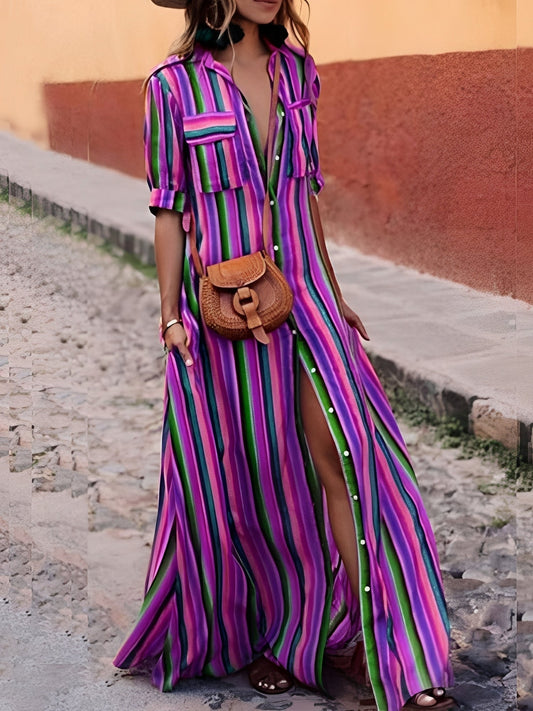 Cary | Sukienka damska maxi w paski elegancka klasyczna