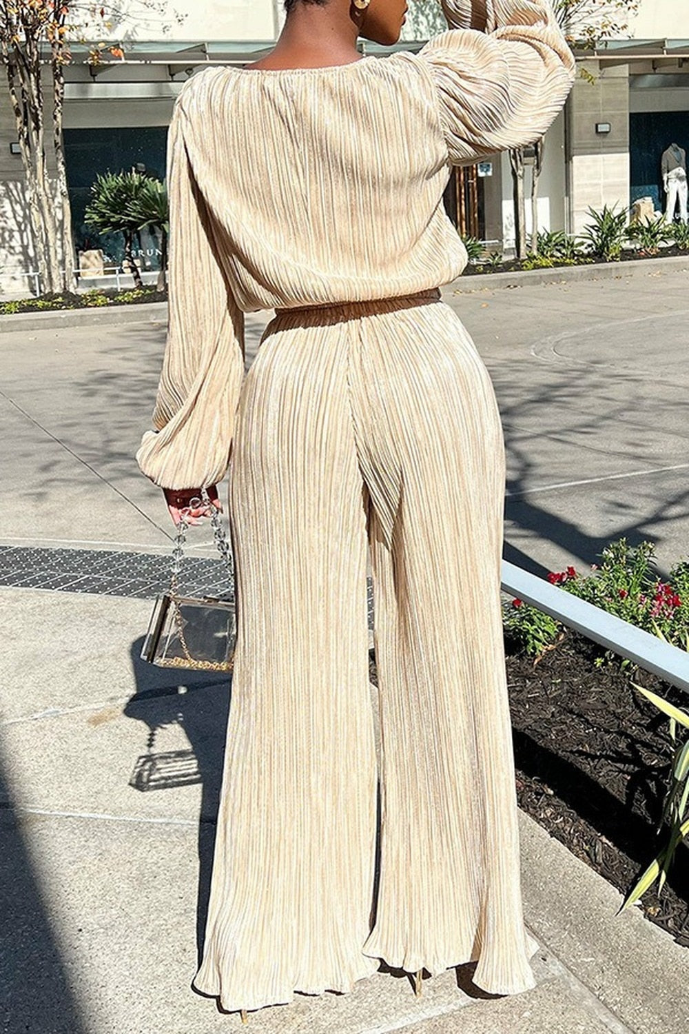 Jennifer | Damski komplet Candie plisowany relaxed fit bluzka z balonowymi rękawami