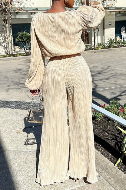 Jennifer | Damski komplet Candie plisowany relaxed fit bluzka z balonowymi rękawami