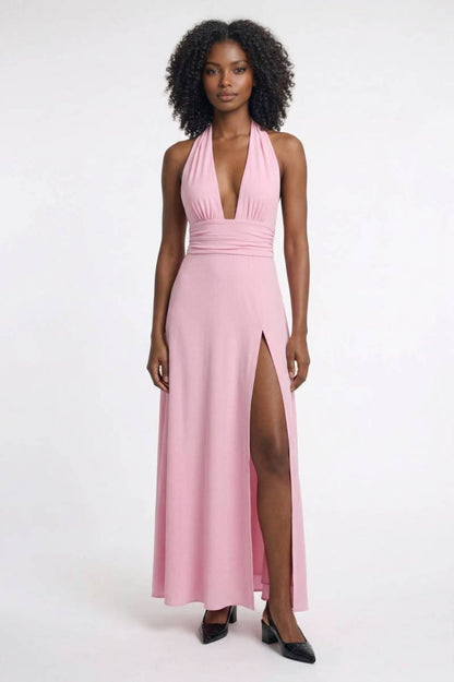 Beverly | Sukienka maxi damska elegancka na ramiączkach halter