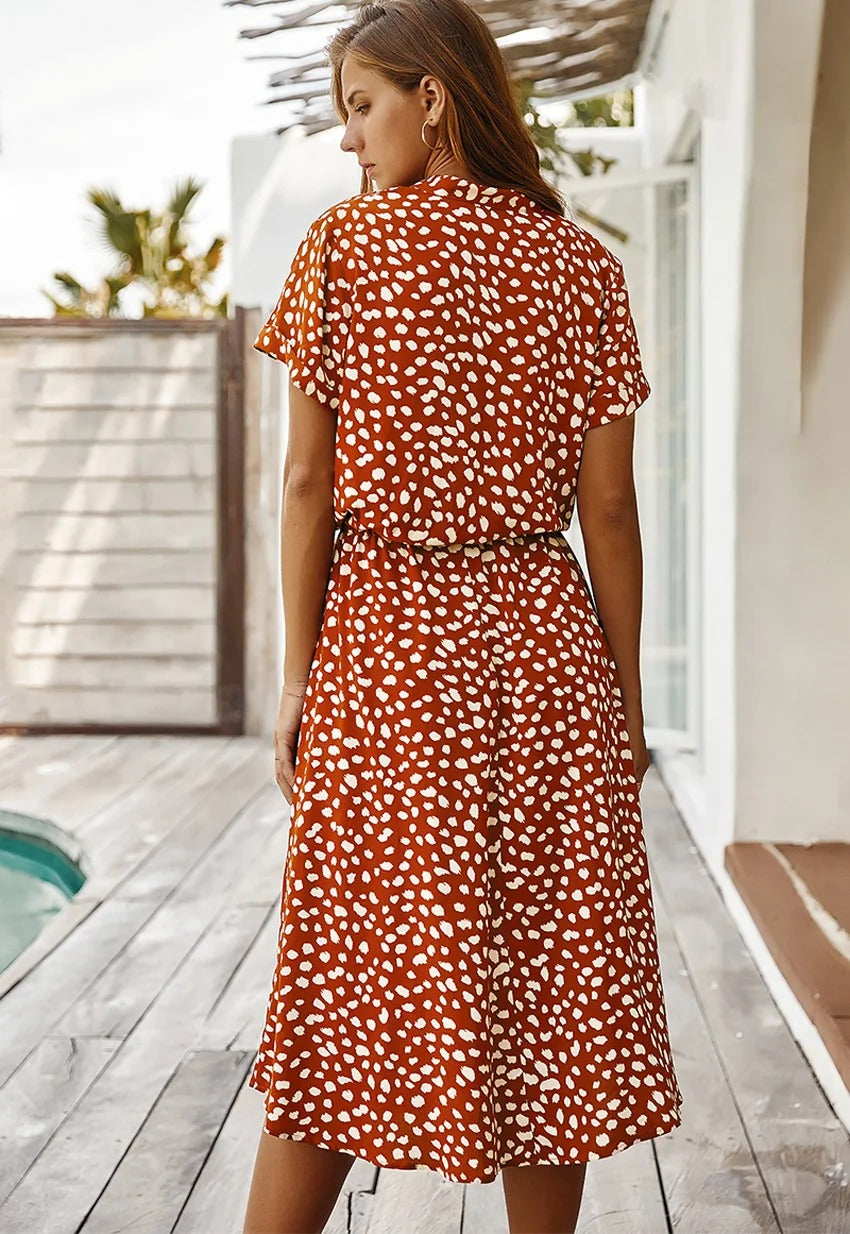 Mavis | Sukienka damska midi w zwierzęcy print ze ściągaczem w talii