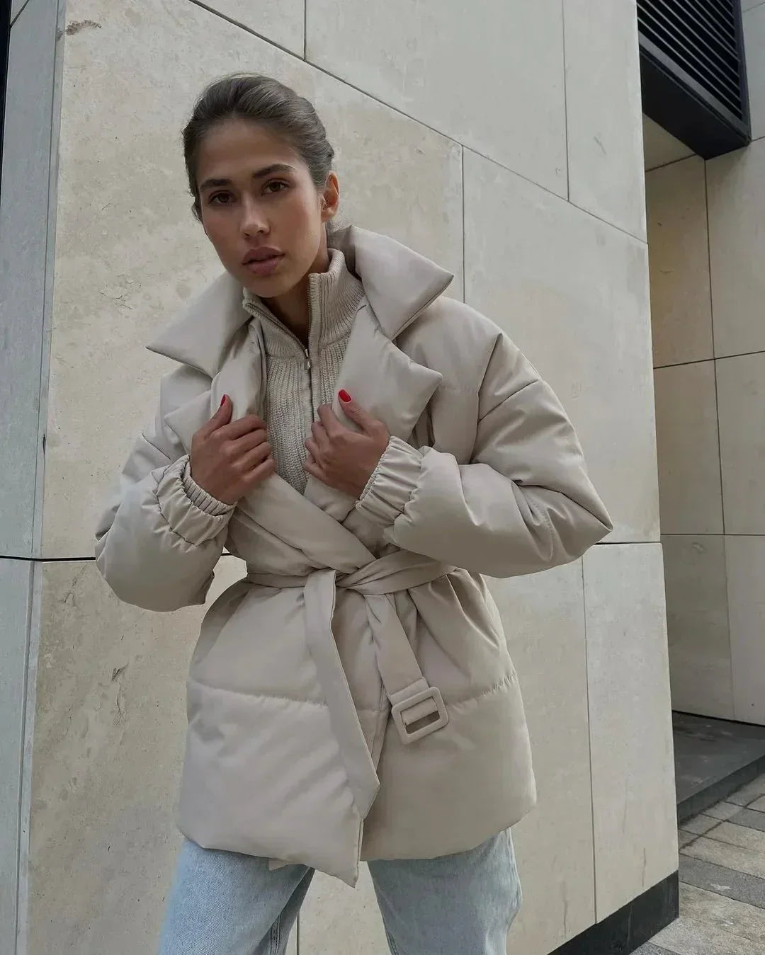 Alicja | Damska Zimowa Pikowana Kurtka | Z Paskiem