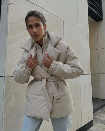 Alicja | Damska Zimowa Pikowana Kurtka | Z Paskiem