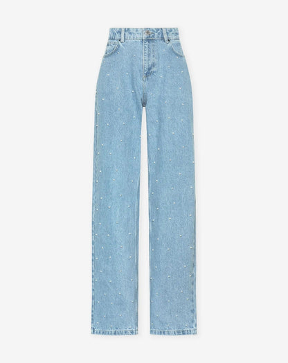 Kamila - Błyszczące jeansy slim fit z nutką glamour