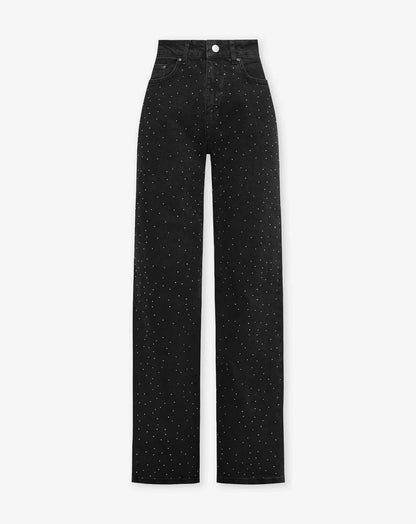 Kamila - Błyszczące jeansy slim fit z nutką glamour