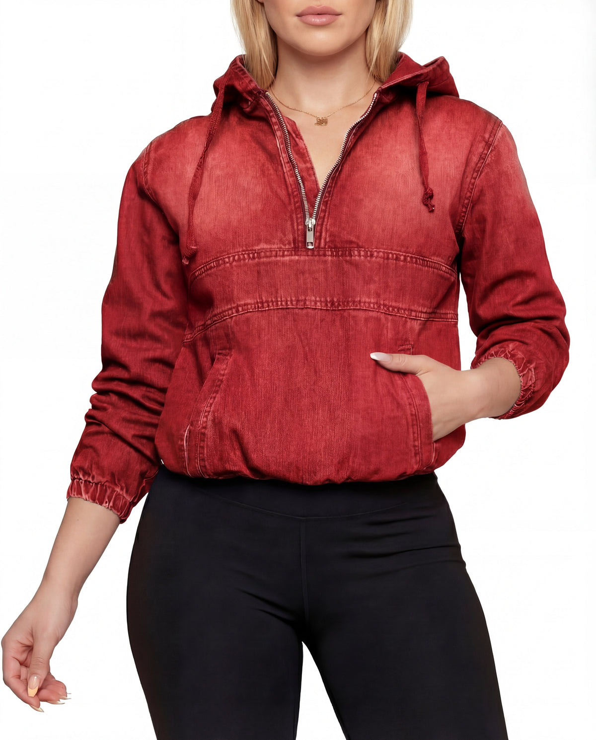 Leontyne | Bluza damska jeansowa z kapturem i zamkiem w casualowym stylu