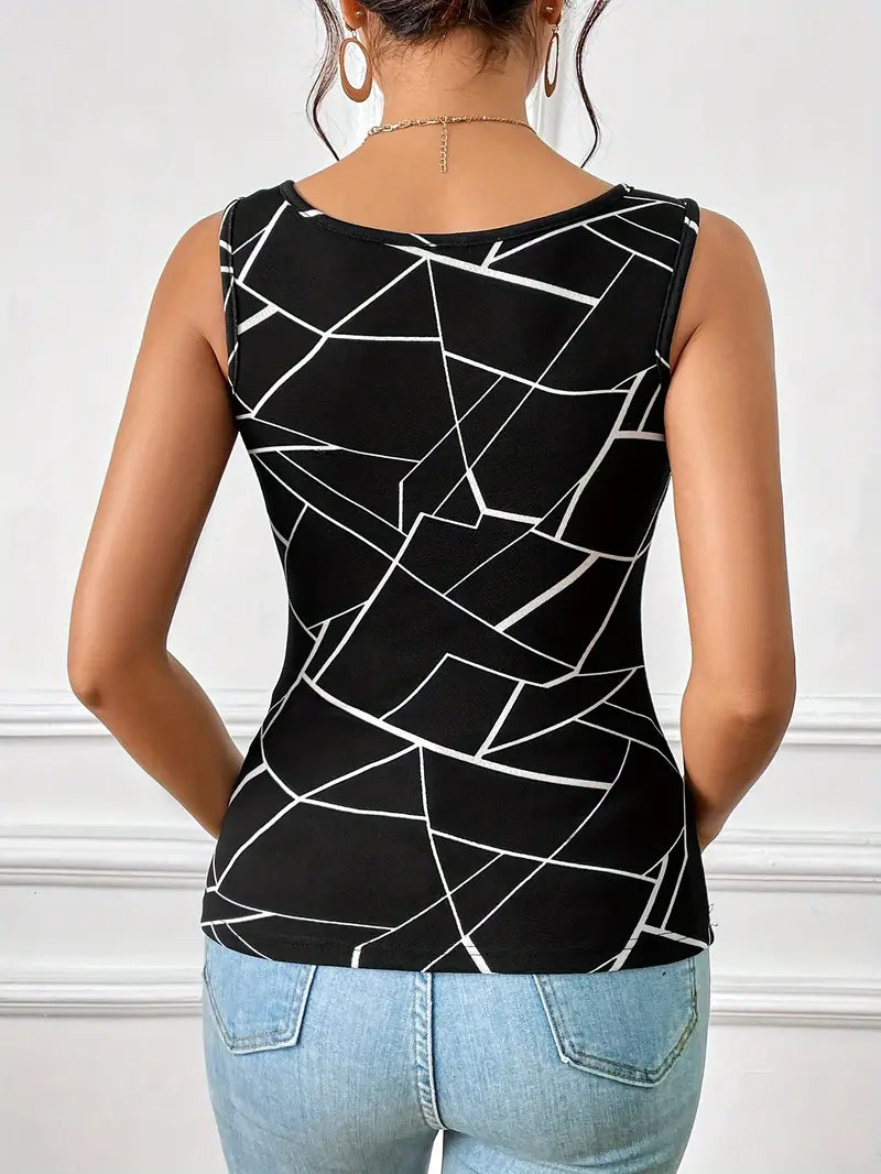 Sylvia | Damski top z geometrycznym nadrukiem, nowoczesny i elegancki fason
