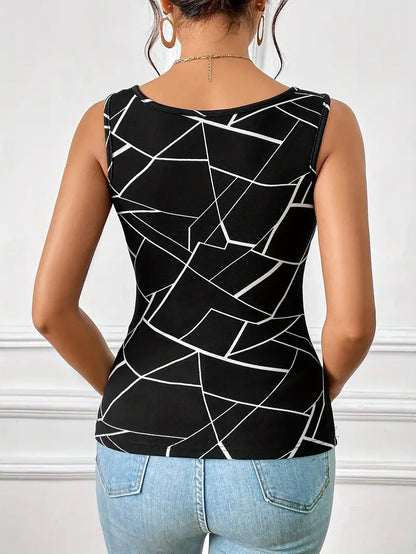 Sylvia | Damski top z geometrycznym nadrukiem, nowoczesny i elegancki fason