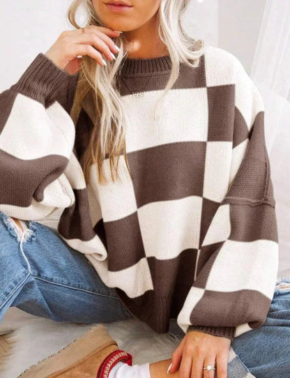 Johnny | Sweter damski w kratę z miękkiej dzianiny, wygodny i przytulny
