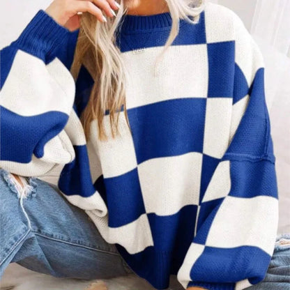 Johnny | Sweter damski w kratę z miękkiej dzianiny, wygodny i przytulny