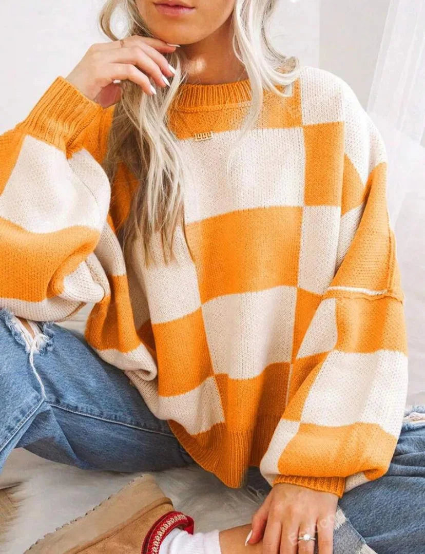 Johnny | Sweter damski w kratę z miękkiej dzianiny, wygodny i przytulny