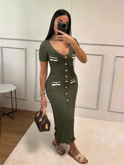 Christine | Sukienka damska długa z guzikami i dekoltem w serek, elegancka i stylowa