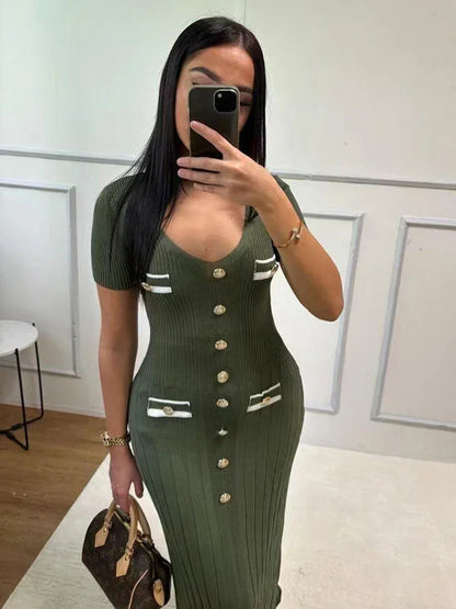 Christine | Sukienka damska długa z guzikami i dekoltem w serek, elegancka i stylowa