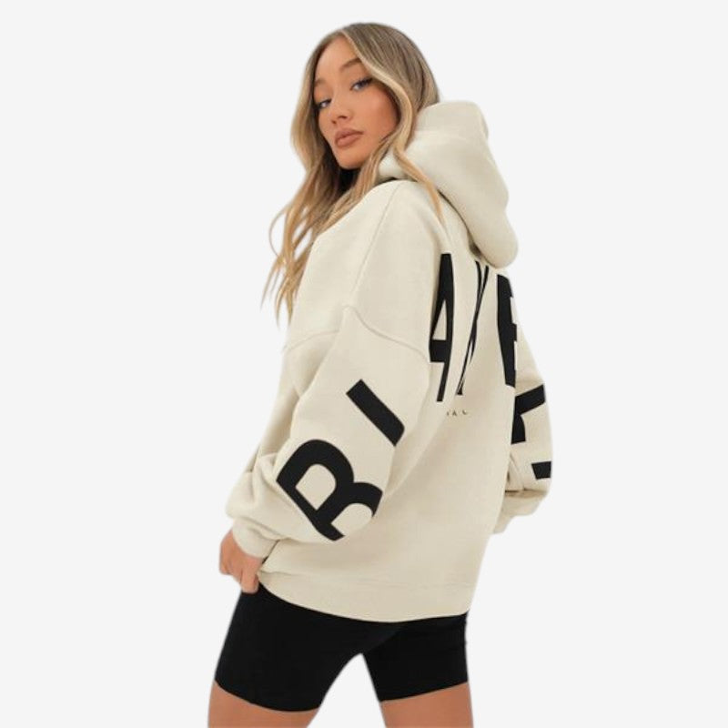 Mirela - oversize'owa bluza z kapturem, długimi rękawami i prążkowanymi mankietami