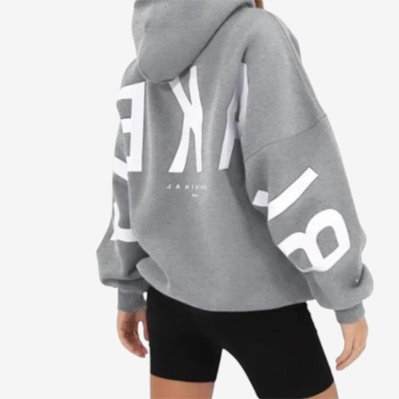 Mirela - oversize'owa bluza z kapturem, długimi rękawami i prążkowanymi mankietami