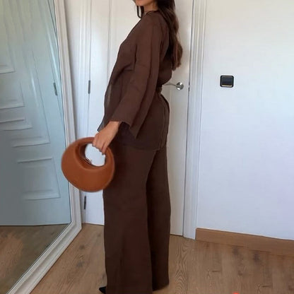 Alice | Damski komplet loungewear kimono i szerokie spodnie z lnu relaxed fit