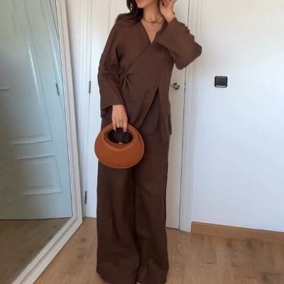 Alice | Damski komplet loungewear kimono i szerokie spodnie z lnu relaxed fit