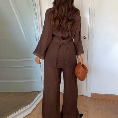 Alice | Damski komplet loungewear kimono i szerokie spodnie z lnu relaxed fit