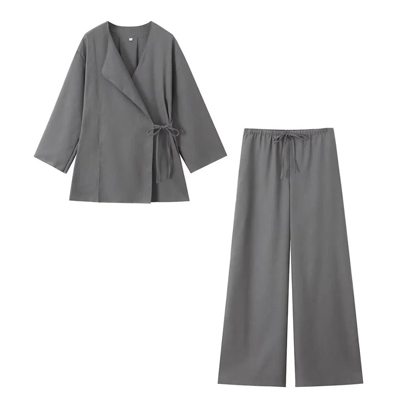 Alice | Damski komplet loungewear kimono i szerokie spodnie z lnu relaxed fit